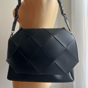 Faux Leather Shoulder Bag, Black, Medium Size, new without tag